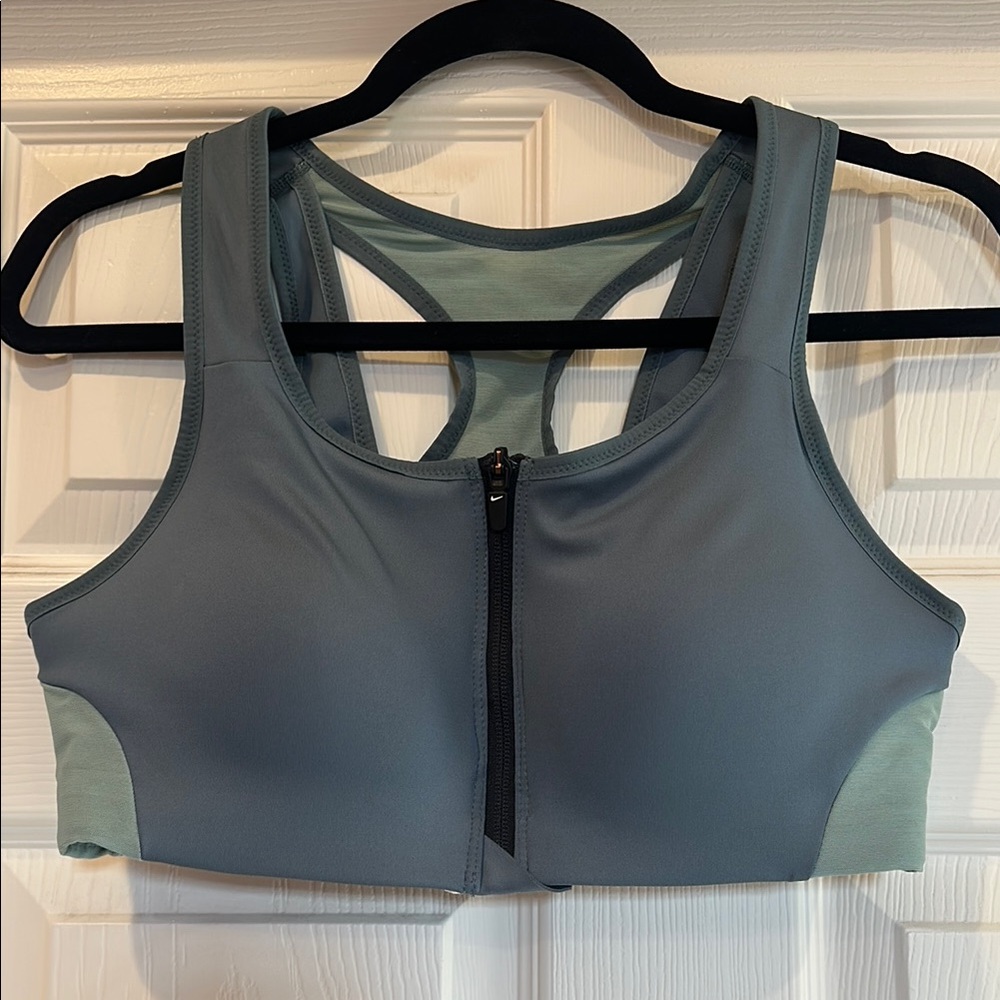 Nike Blue High-Neck Sports Bra with Front Zipper